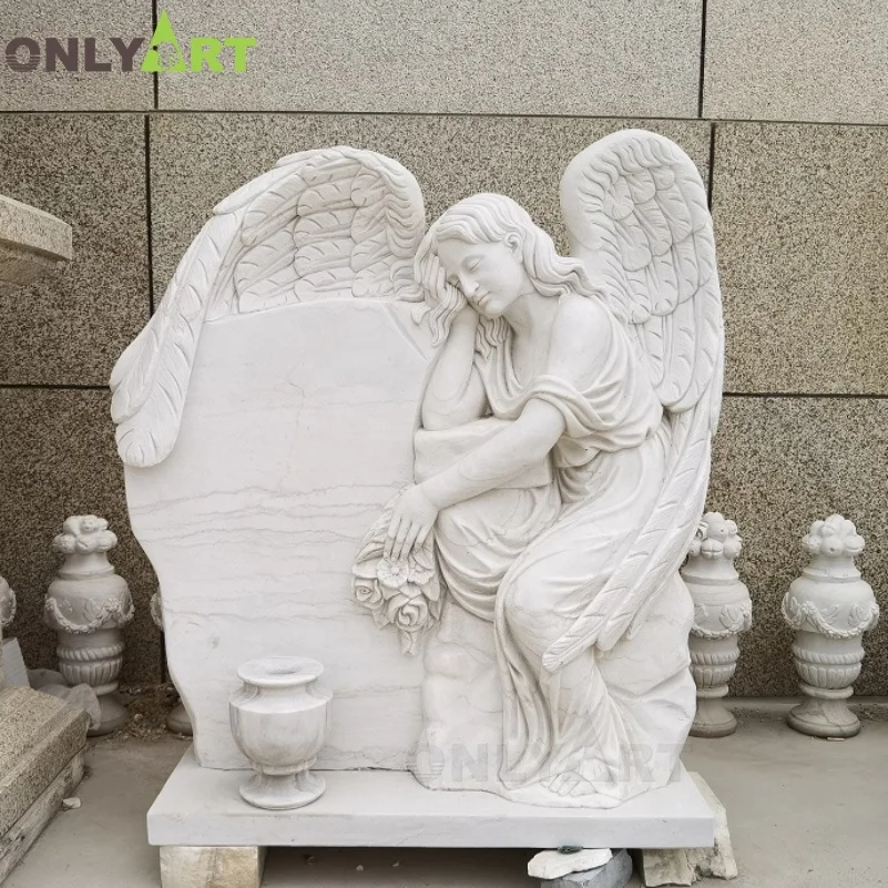 Outdoor Decor Life Size Hand Carved Natural Stone Marble Cemetery Angel Statue Sculpture For Sale