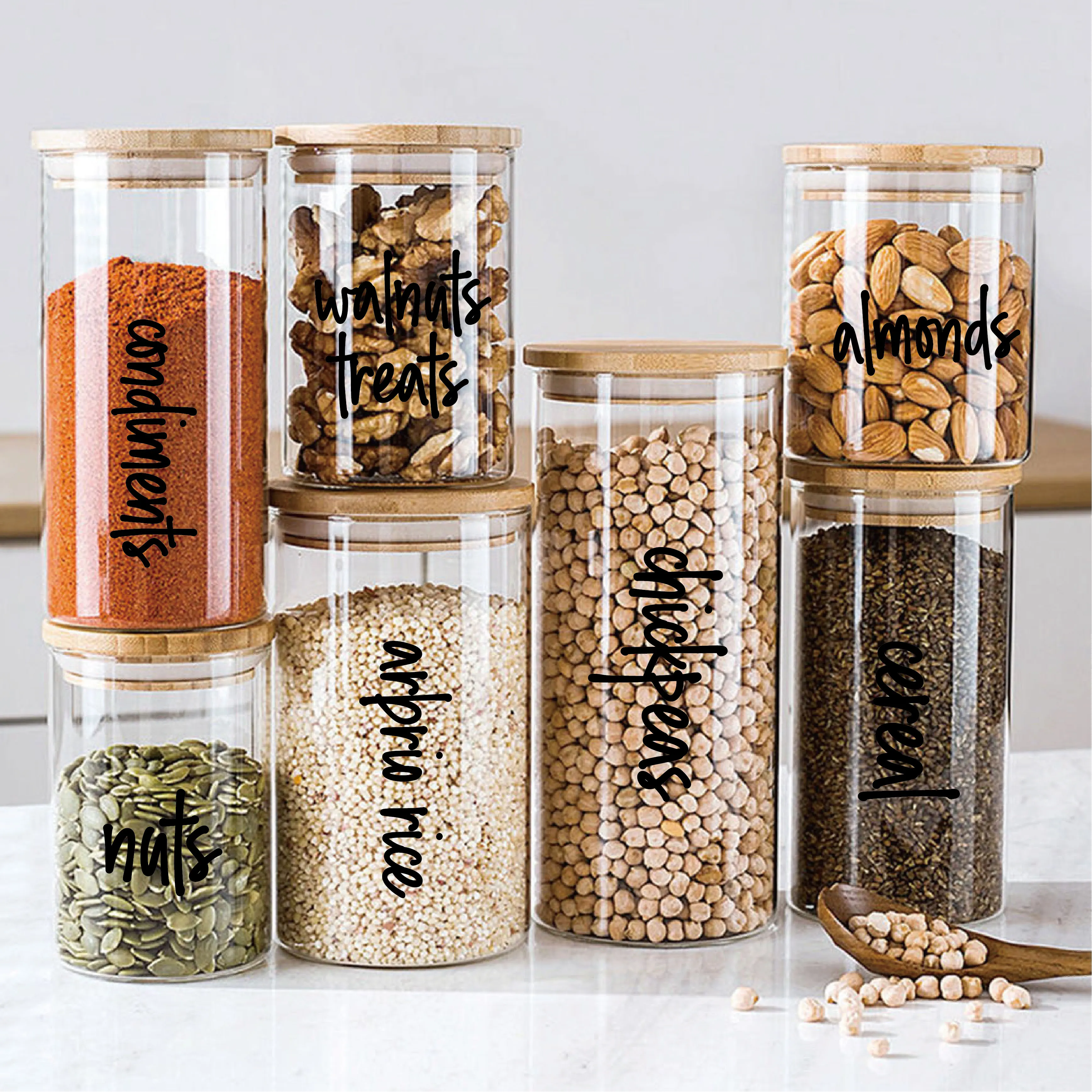 new arrival 168pcs  transparent clear vinyl preprinted waterproof kitchen organizer spice sticker Minimalist Pantry Labels