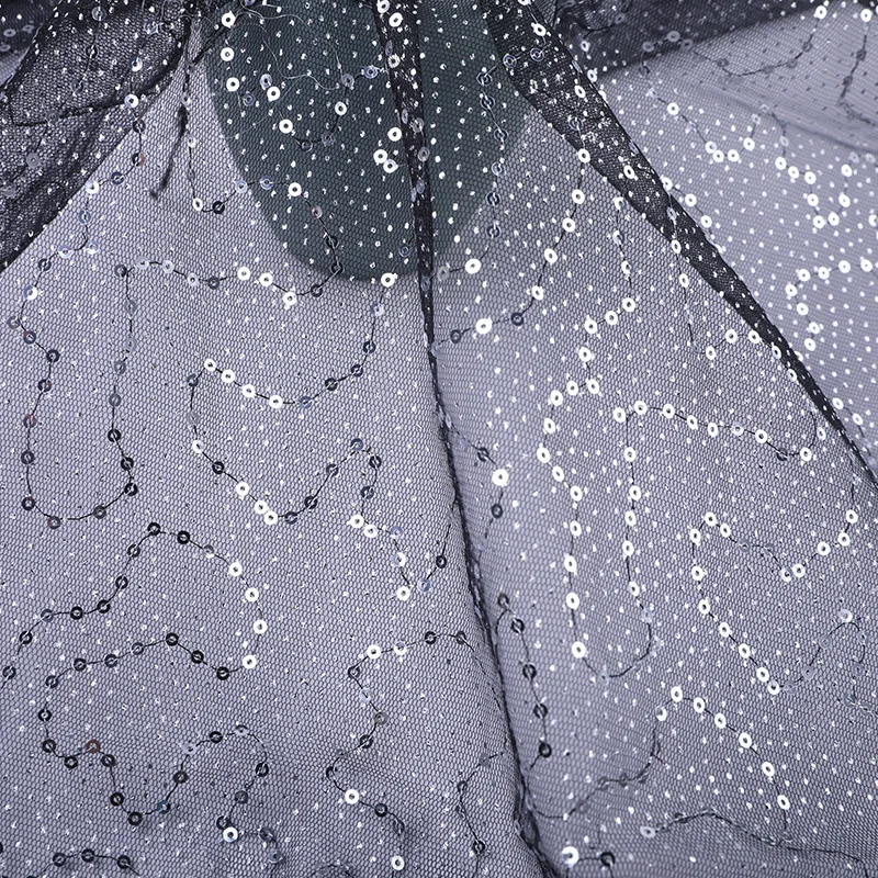 Width 150 cm Polyester Sequins beads Tulle Mesh Fabric Stars gilding embroidery net dress fabric for party wedding bridal skirt