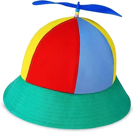 Adults Funny Helicopter Fisherman Hat with Propellers Colorful Patchwork Rainbow Propeller Cap Summer Sun Protection Sun Hats