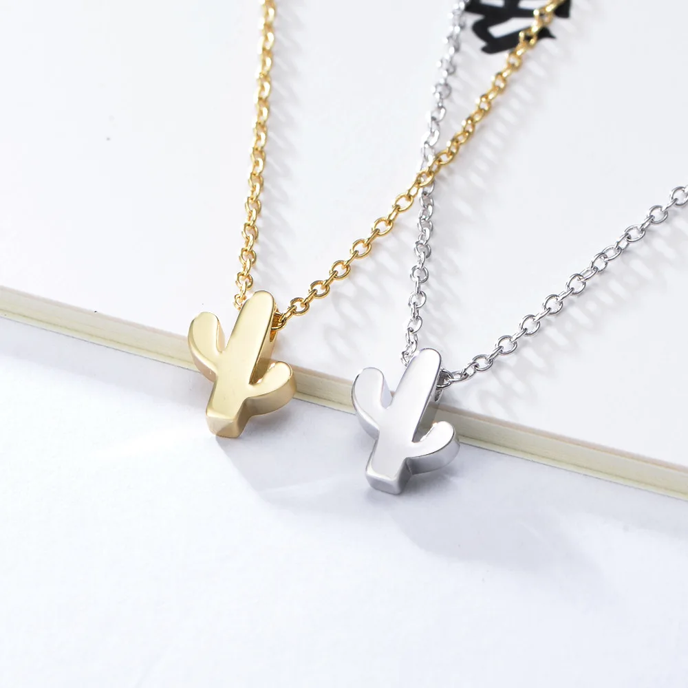 Dylam Necklace Sterling Silver Jewelry Minimal Charm 18K Gold Plated Women Pendant Small Cactus Necklace
