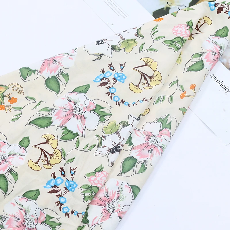 New ginkgo printed shirt fabric wholesale beach pants fabric large flower pattern clothing fabric