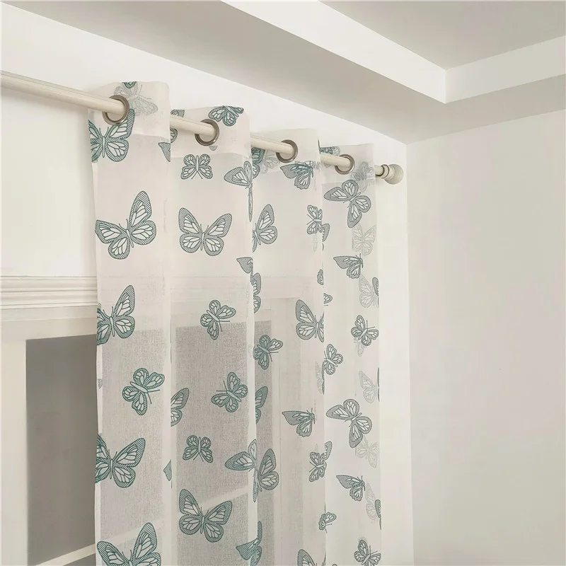 Ready Made Cheap Colorful Pattern Foam Printing Tulle Window Sheer Living Room Curtains Butterfly Fancy Decoration Drapes