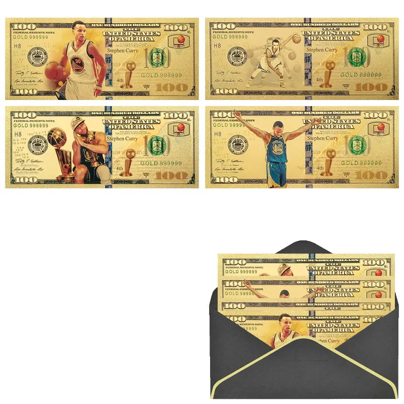 Wholesale American Basketball Star Curry 100 Dollars Banknote Plastic Gold Plated Banknote