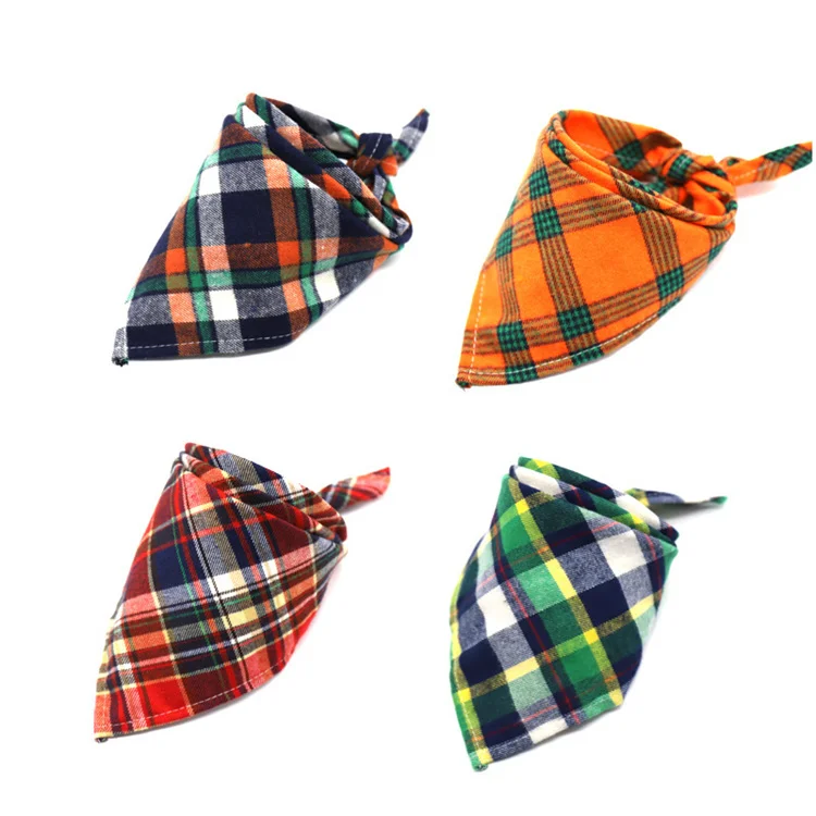 Wholesale low price personalized triangle plaid adjustable tartan dog pet bandana