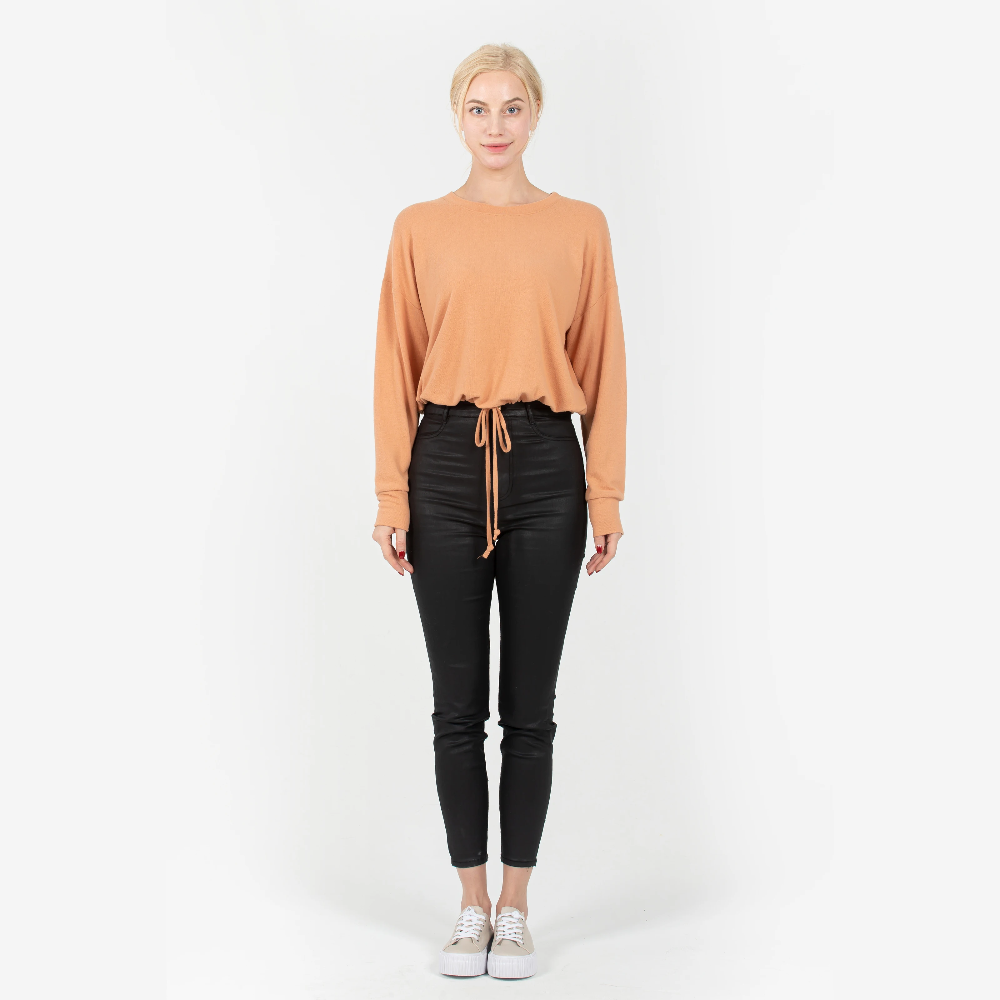 Женский однотонный милый укороченный свитер с длинным рукавом, вязаный пуловер с капюшоном для женщин