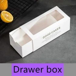 Wholesale Baking White Cake Packaging Box Roll Transparent Strip Packaging Drawer Box Paper Cake Box