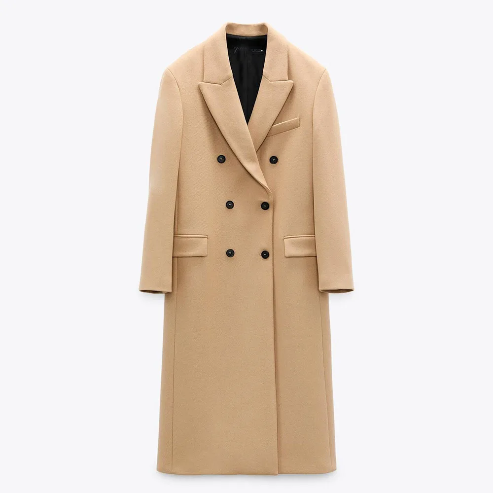 S788A High Quality Winter new Solid Color Double Breasted Loose Long Overcoat