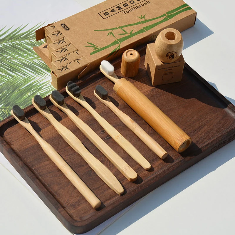 Custom Logo Bamboo Toothbrush With Bamboo Case For Home Hotel Travel