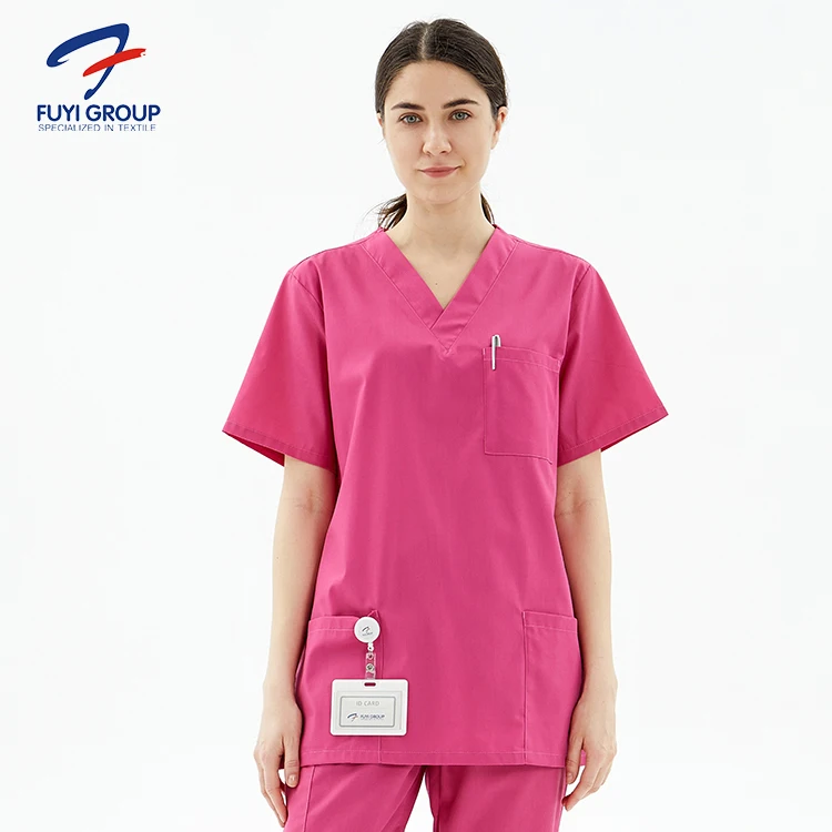 Popular medical hospital v neck stylish pocket short sleeve classic scrubs suit high quality of TRS with Stretchable