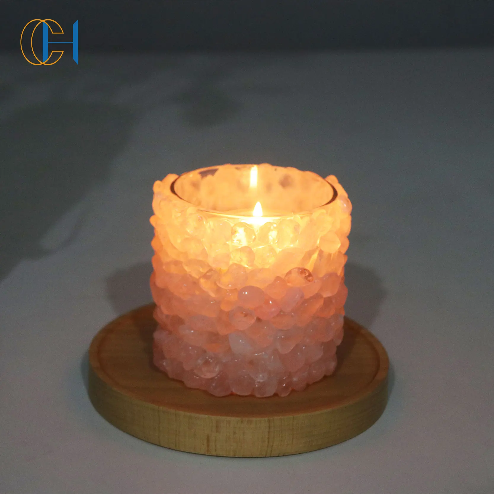 2021 Hot Selling Customized Logo Natural Gemstone Large Empty Container Tall Glass Crystal Candle