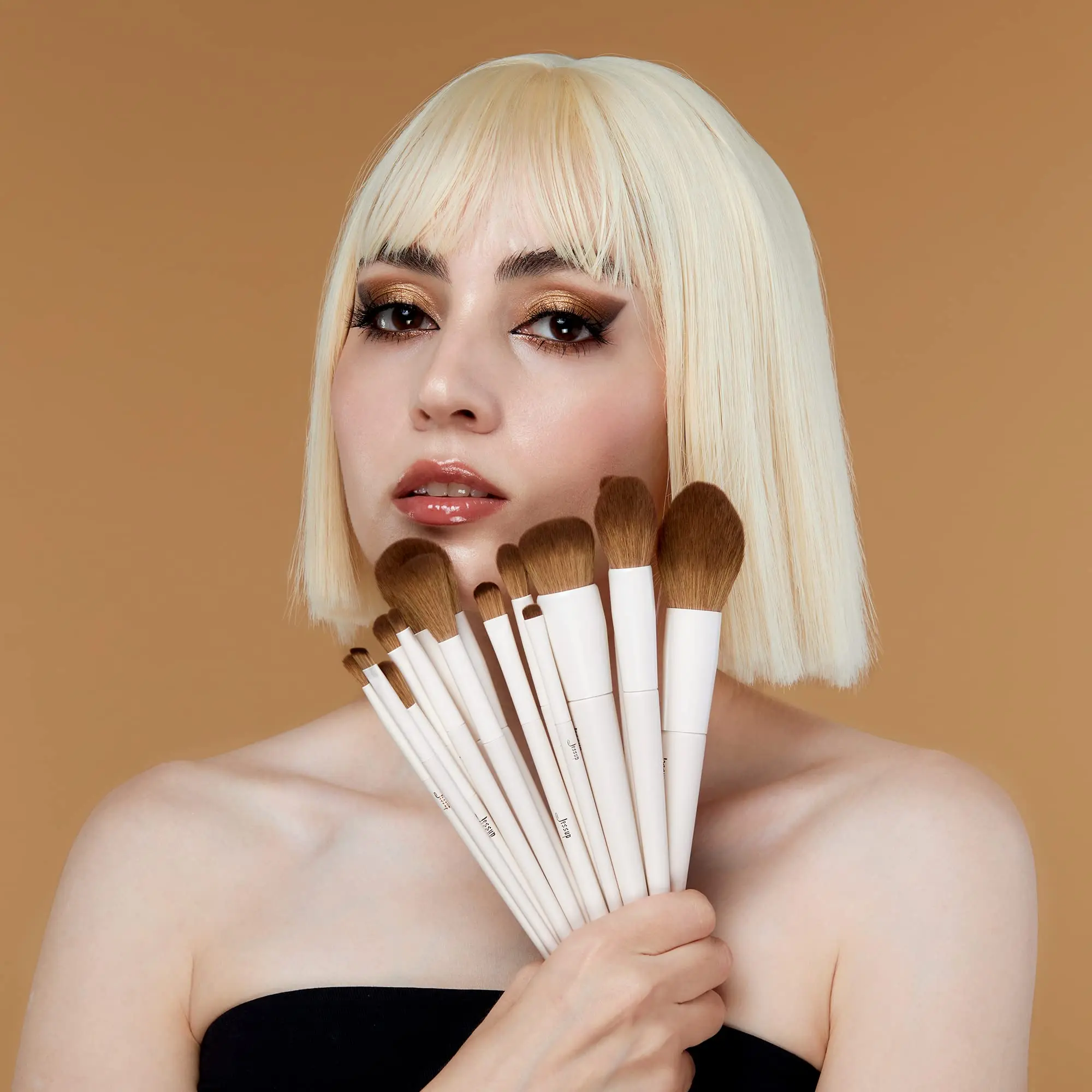 Light Grey 14Pcs Makeup Brush Set Powder Foundation Contour Blush Concealer Eye Shadow Blending Liner Make Up Brush Kit