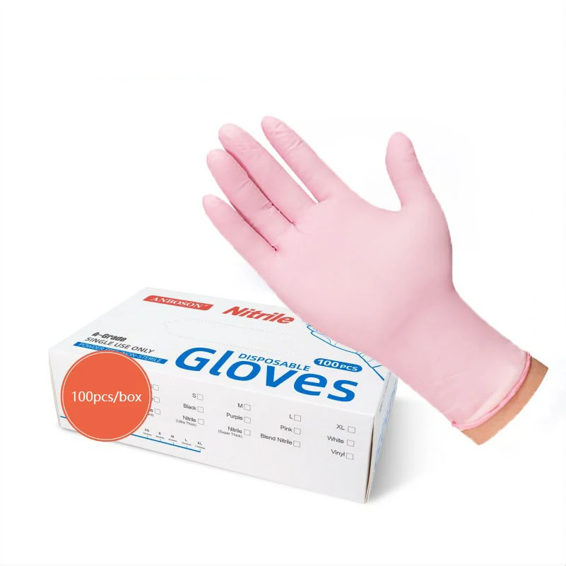 Pink Nitrile Exam Gloves Cleaning Gloves Weigh Non-slip Anti-static Gardening And Woodworking Machinery Safety Work Gloves
