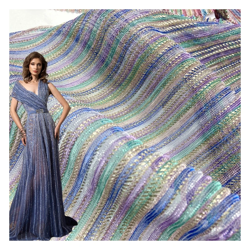 Fancy shine 100% polyester knitted 85GSM accordion metallic lurex pleated fabric for evening dress
