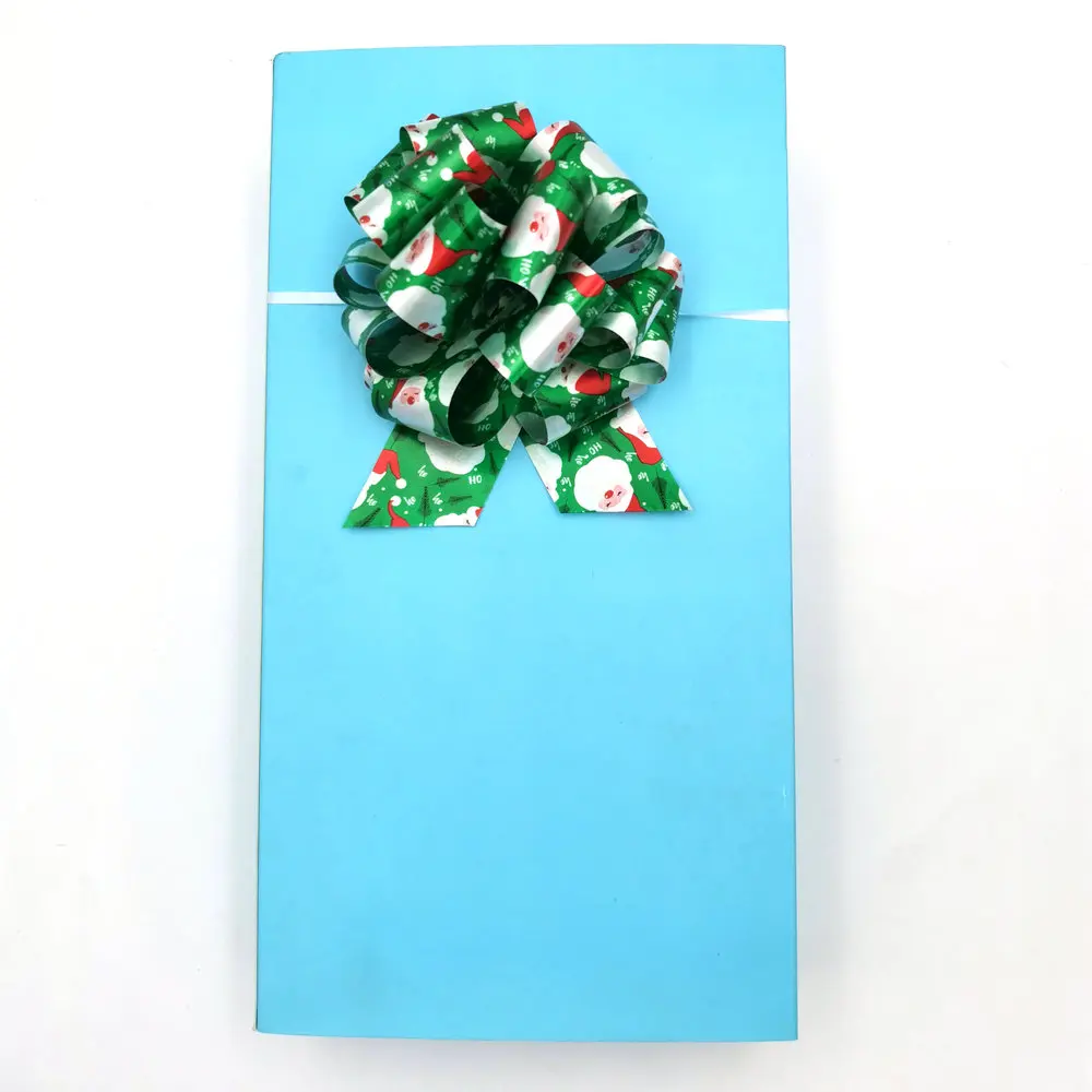 5 inch Christmas Theme Gift Box Wrapping Decorations Drawstring Ribbon Easy Bow Snowman Printed Poly Ribbon POM POM Pull Bow