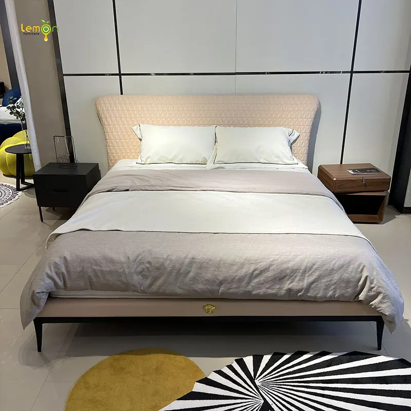 Italian light luxury leather bed post-modern simple villa minimalist high-end master bedroom double bed