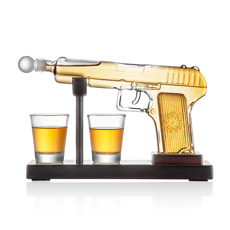 Customized Glass Decanter Set Pistol-Shaped Whiskey Bottle and Bullet Glasses for Bar Accessories Wine Gifts Gin