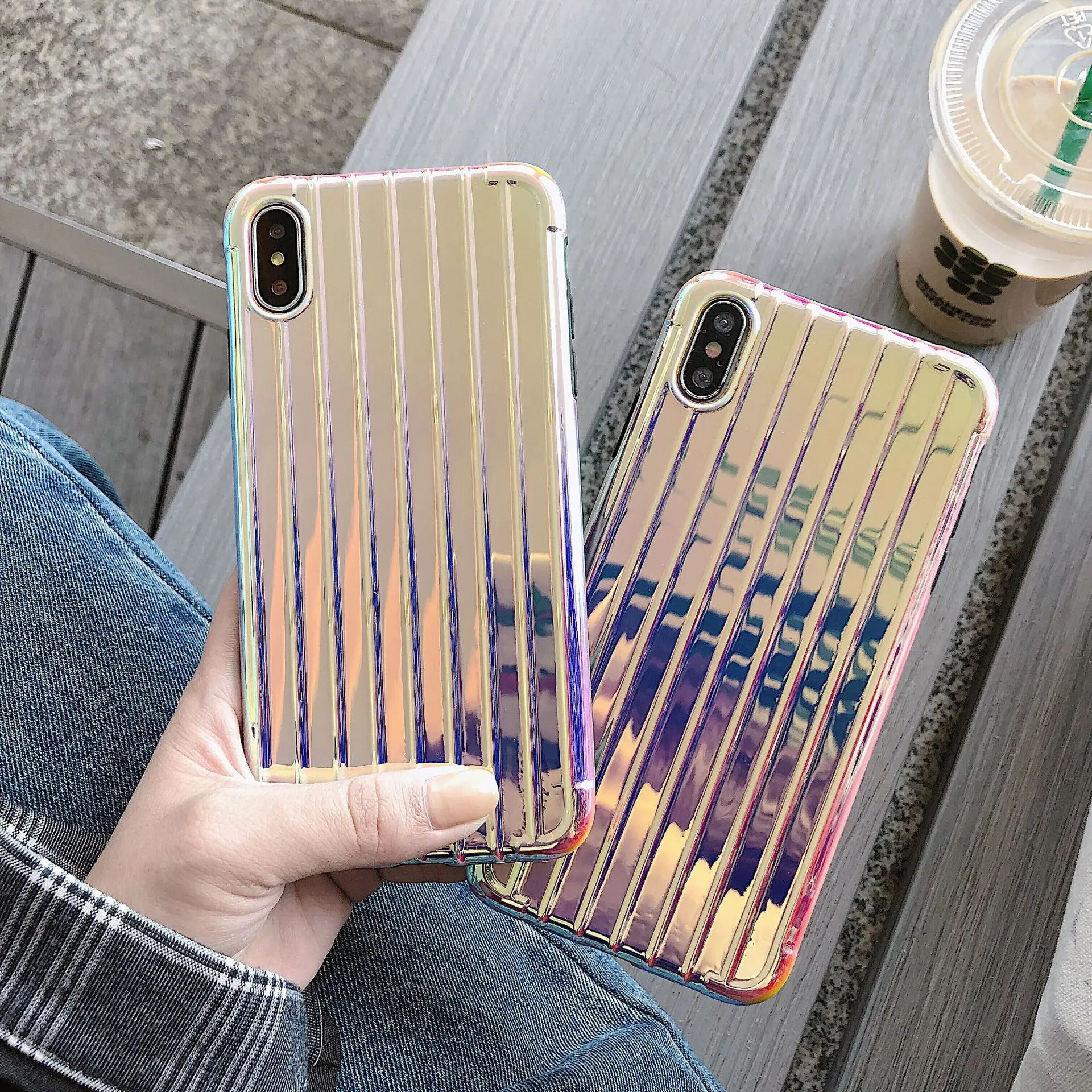 3D полосатый покрытие чемодан чехол для телефона iPhone 6 6s 7 8 Plus роскошный цвета: золотистый серебристый X XR XS Max модная накладка на заднюю