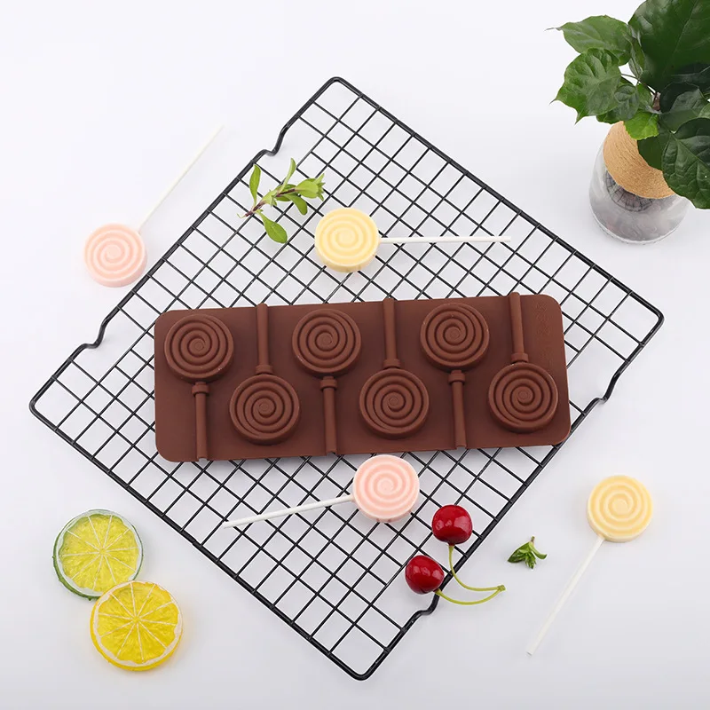 6 cavity spiral silicone hard candy molds round lollipop mold silicone