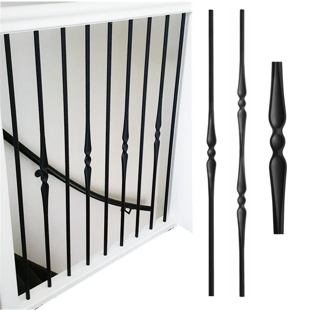 OUYA Matt Black Solid Round Spoon Forged Iron Floor Mounted Turned Baluster