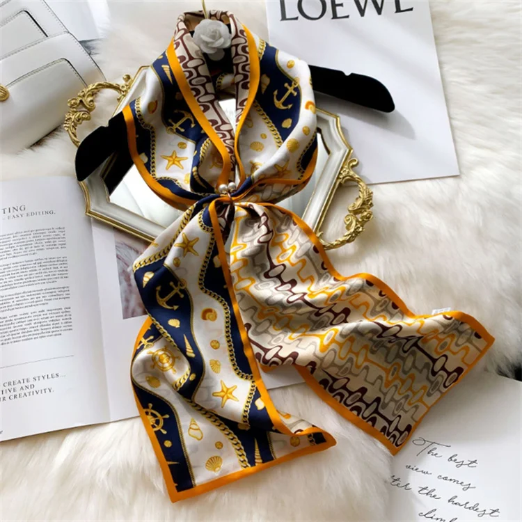 2022 Custom Long Scarf Tie Tote Bag Ribbon Handle Satin Twill Scarf  Silk Satin Scarf