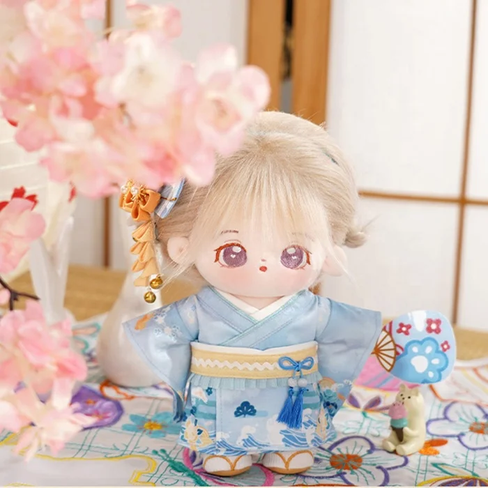 New 12cm long furry hair lovely 3D face girl plush idol doll with skirt