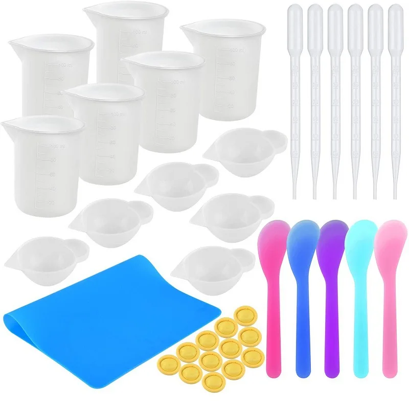 
Resin Mixing Tools Starter-Kit Hand Making DIY Resin Measuring Mixing Cups Silicone Mat Stainless Stirring Rod Tools 