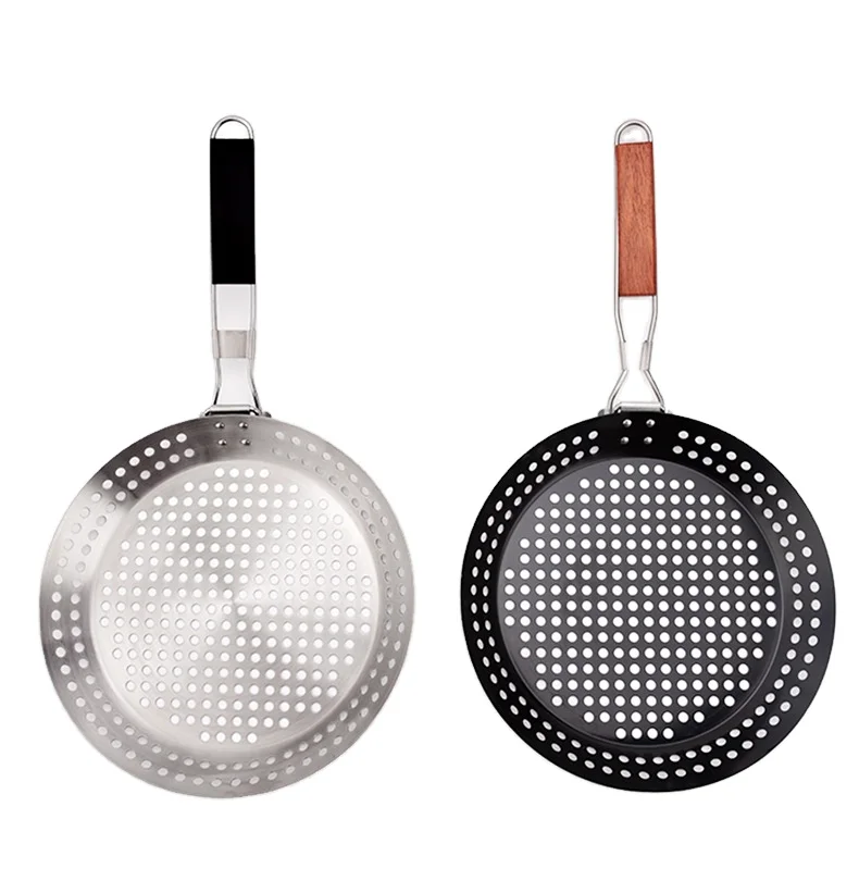 Bbq Frying Pan With Holes Not-easy Stick Bbq Grill Pan Stainless Steel Folding Grill Pan