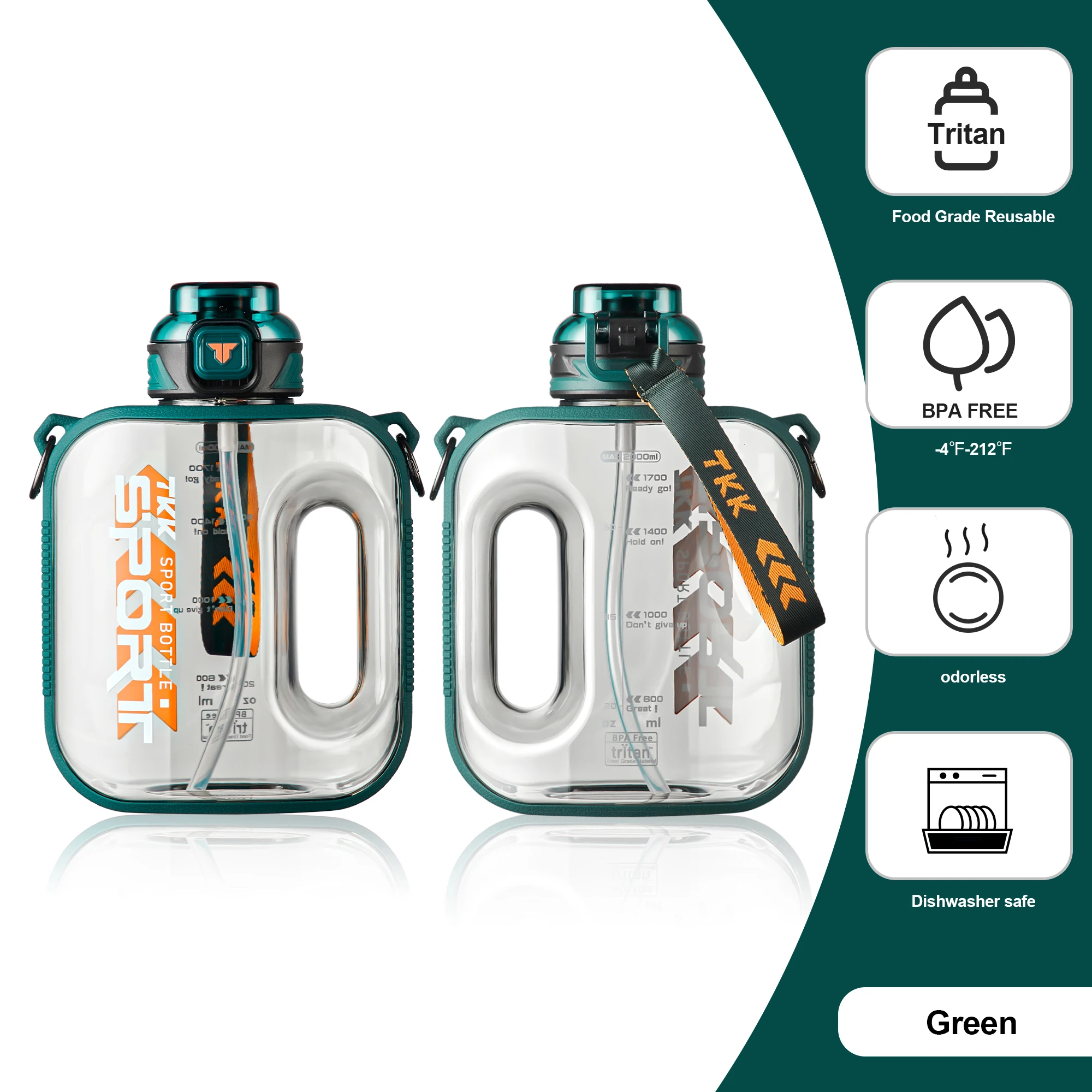 Big custom logo bpa free leak proof 2l reusable tritan gallon mug with straw gym eco-friendly sports custom plastic water bottle