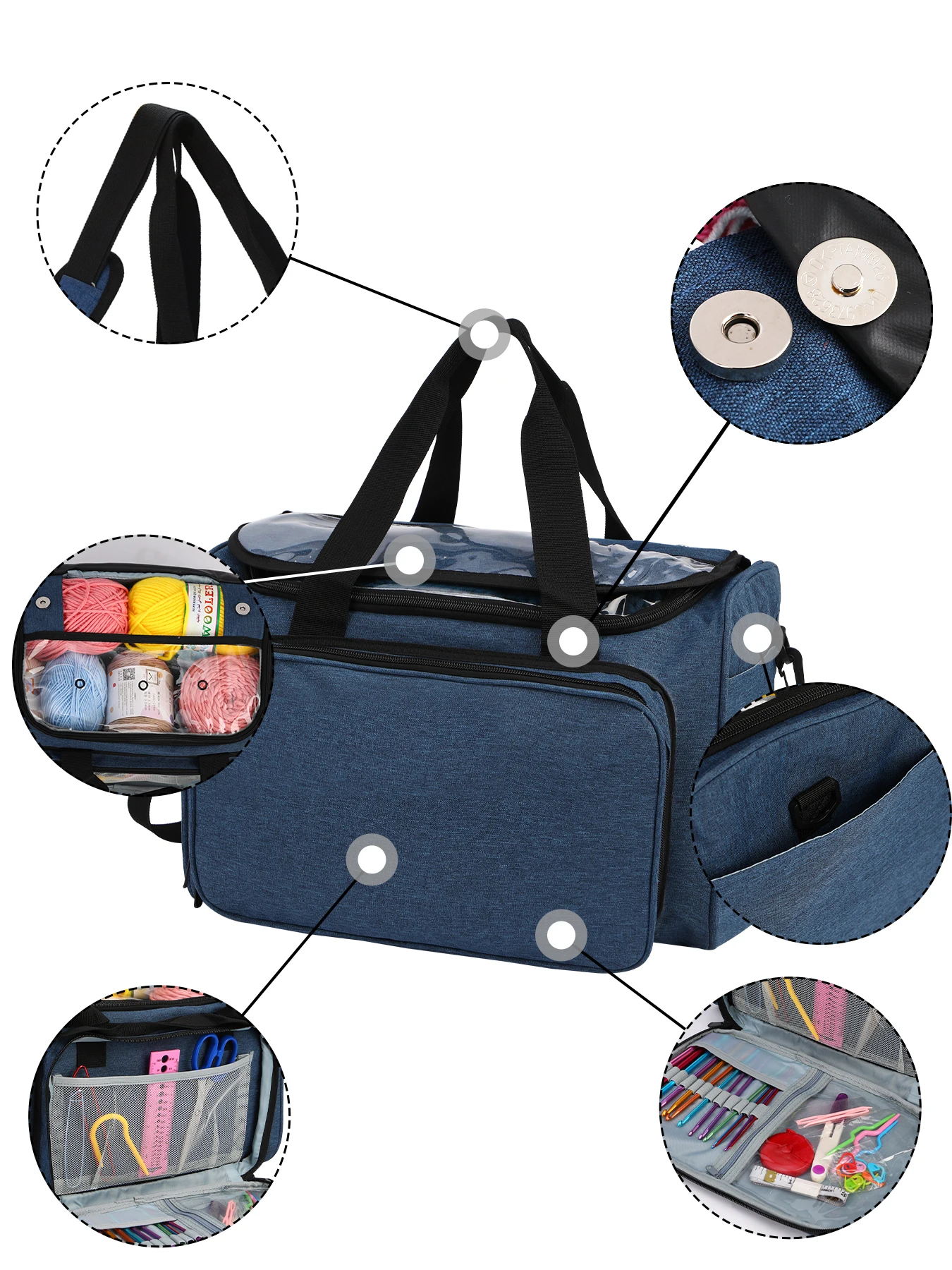 Large Yarn Storage Holder For Needles Crochet Hooks Knit Project Sewing Accessories Knitting Organizer Tote Bag