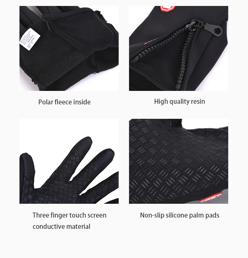 Winter Waterproof Ski Touchscreen Gloves Zipper Honeycomb Waterproof Motorcycle Gloves Outdoor Sports Winter Riding Gloves