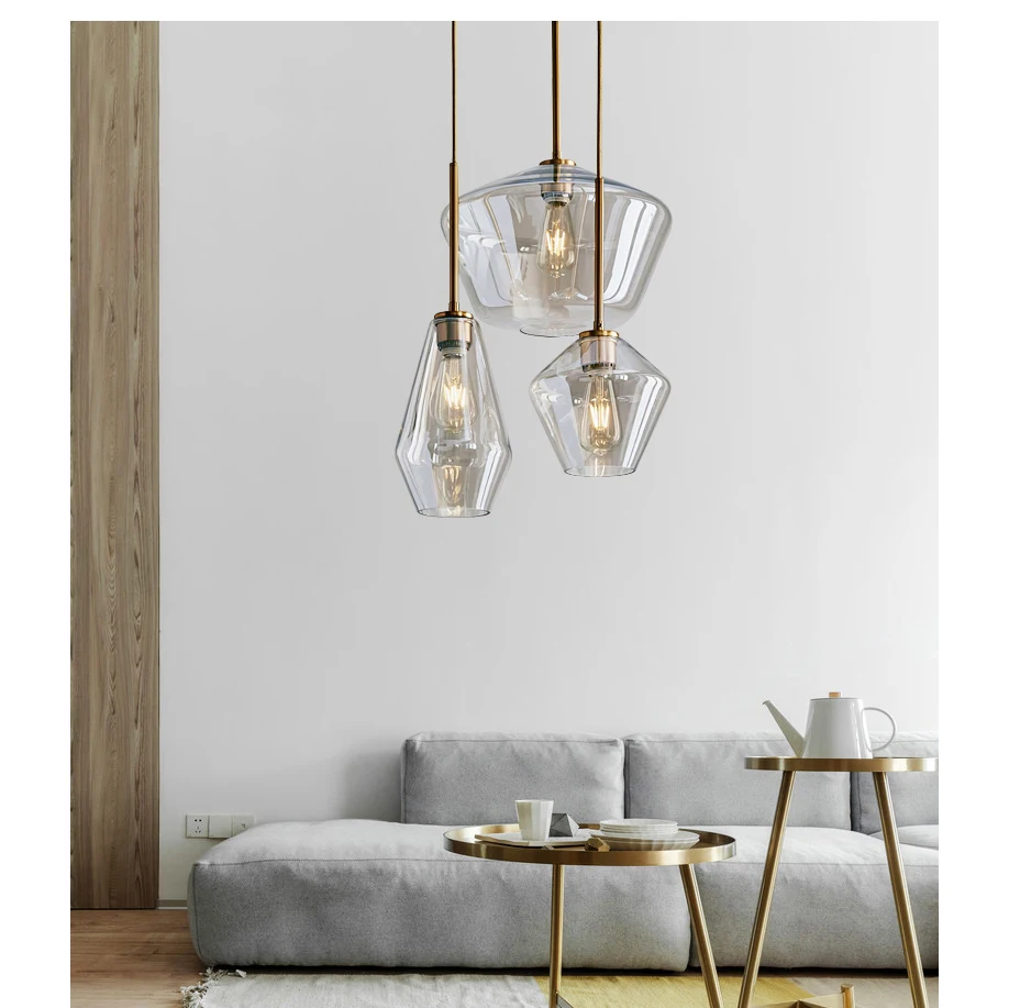 Nordic Modern Contracted Living Room Cafe Bar Single Head Dining Room Light Luxury Three Combined Glass Lamp Shade Chandelier