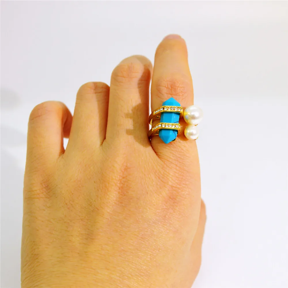 High grade Turquoise Ring pearl opening ring
