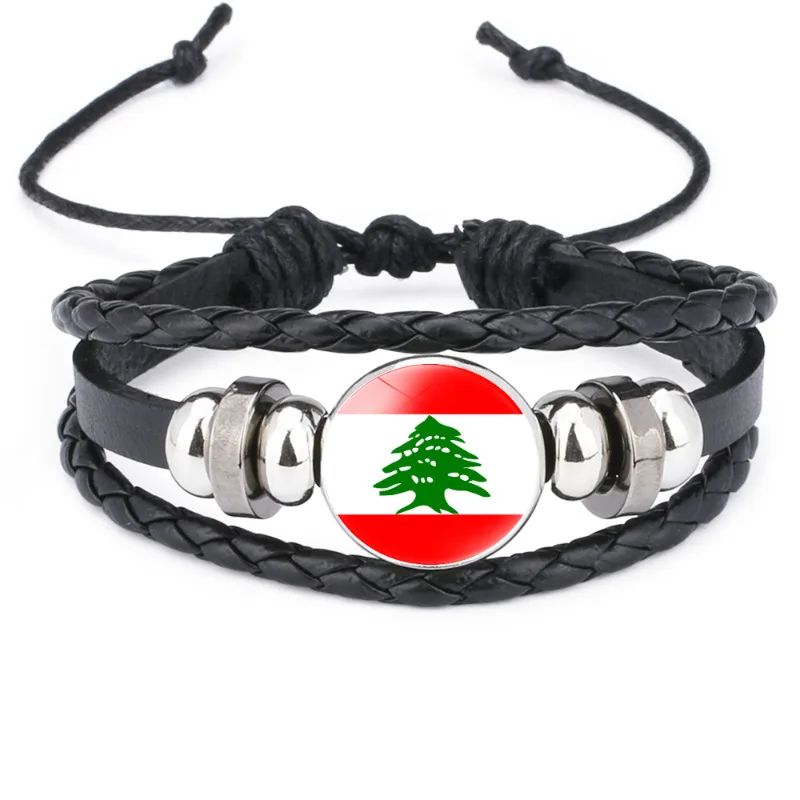 Country Flag Adjustable Multi layer Braided Leather Free Israel Palestinian Bracelet