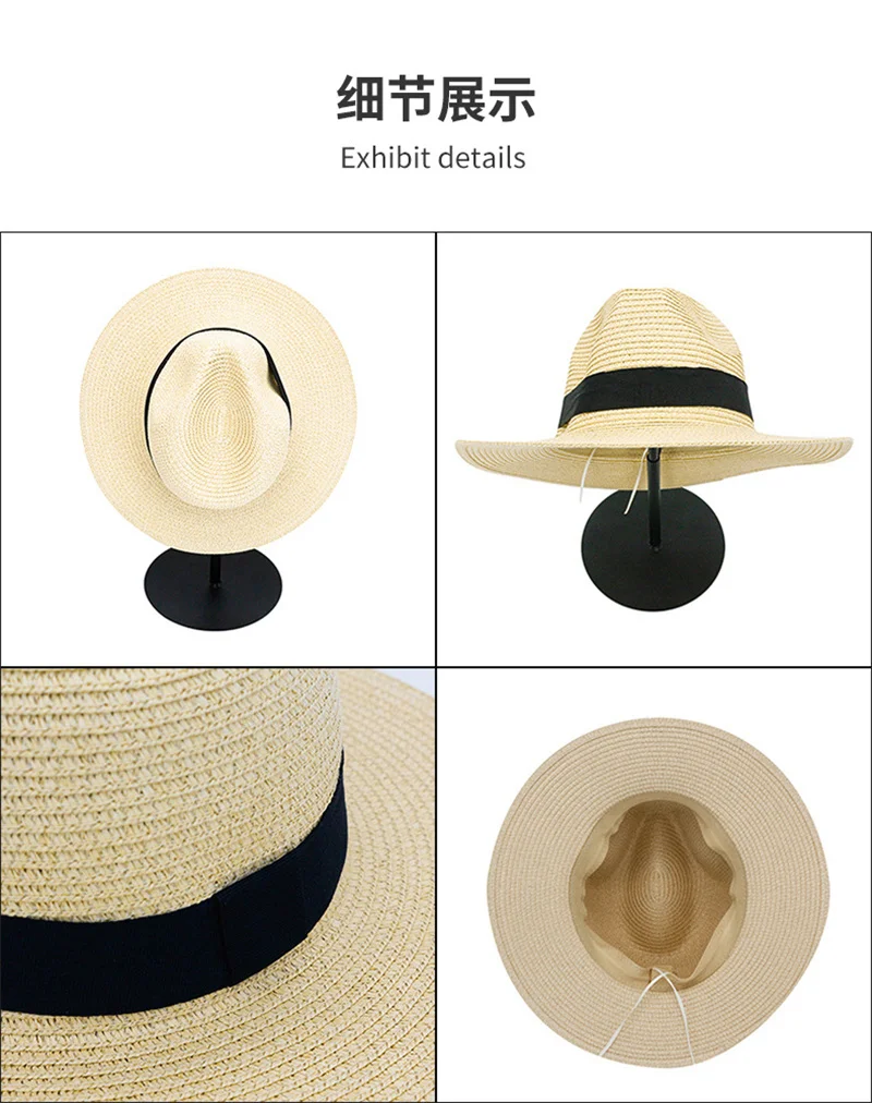Summer foldable straw hat bucket 2024 bands custom logo large brimmed Lafite Panama straw hat