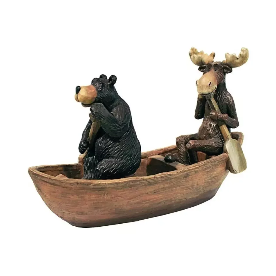 Moose Black Bear Boating Statue Elk Statue With Bear As Animal Lover Gift