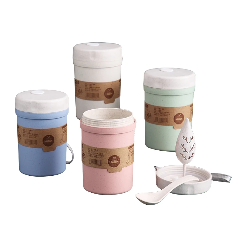 
Amazon Breakfast Cereal cup oatmeal spoon mugs microwave milk cup portable Japanese soup mugs plastic wheat cup coffee mugs 