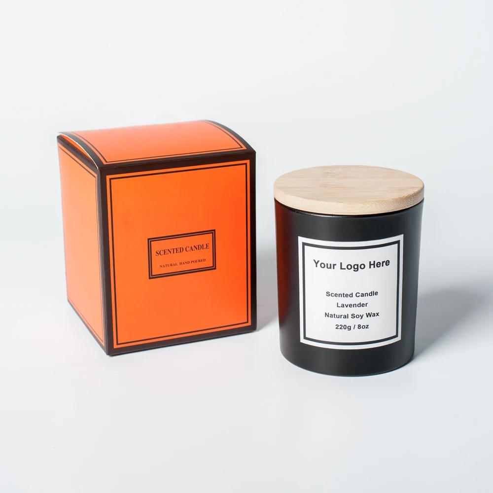 Custom Luxury 8 OZ Candle personalized Black Matte Glass Private Label Scented Candles