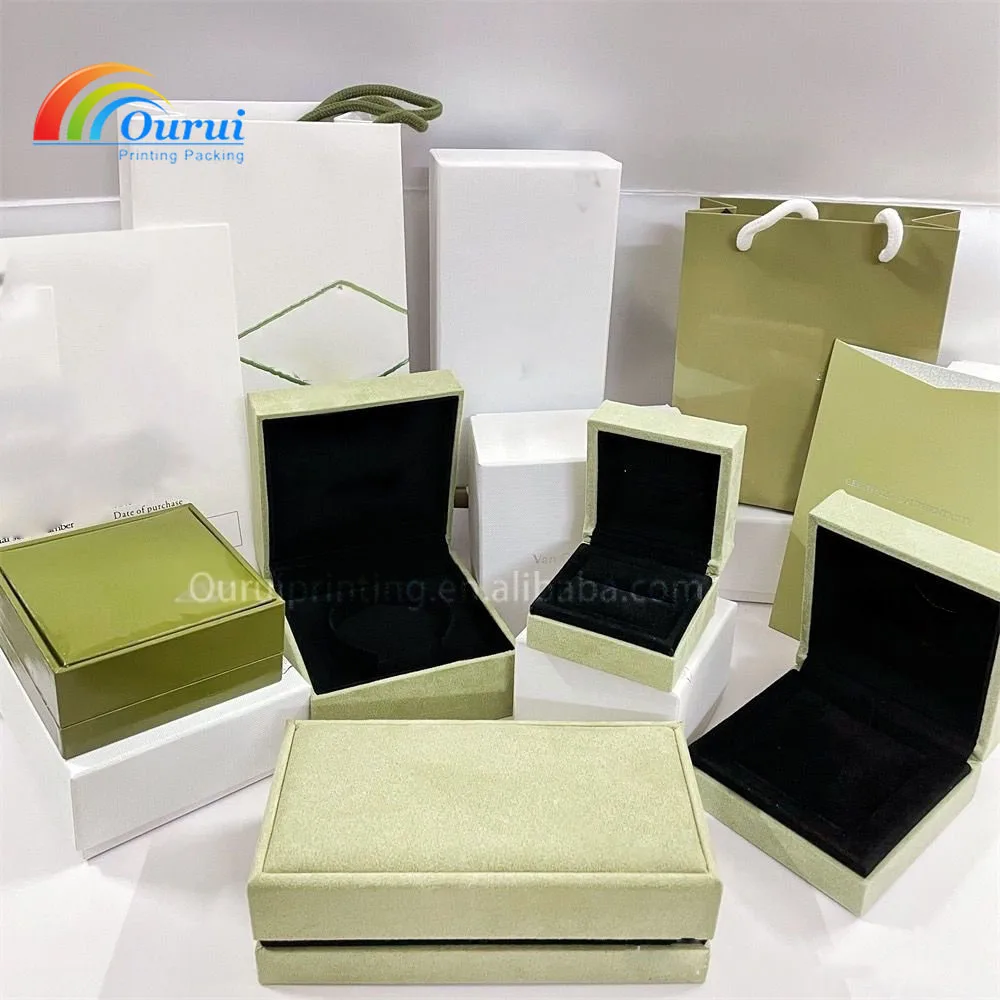 Luxury Custom VC Jewelry Packaging Square jewelry complete set with accessories  in Various Materials PU Leather PC Wood Paper