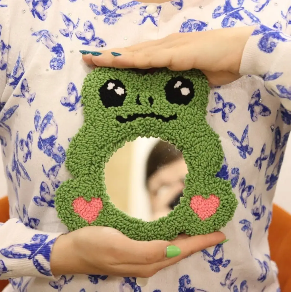 Frog Mirror Punch Decoration Jewelry Cartoon Drink Bar Needle Mirror Frame Handmade Mug Rug Mirror For Home