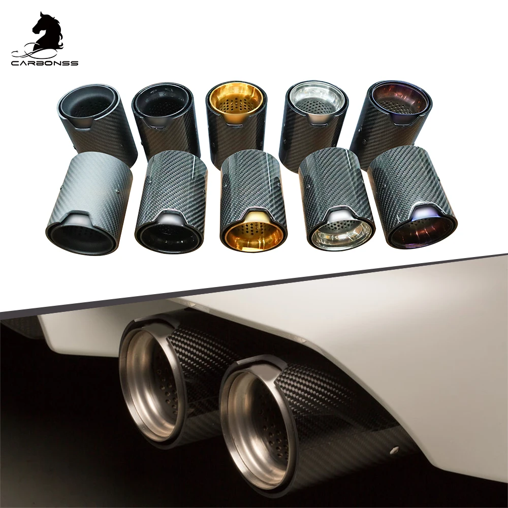 Exhaust Muffler Glossy Carbon Fiber Dual Exhaust Tip For BMW F80 F82 F83 M3 M4 2015+