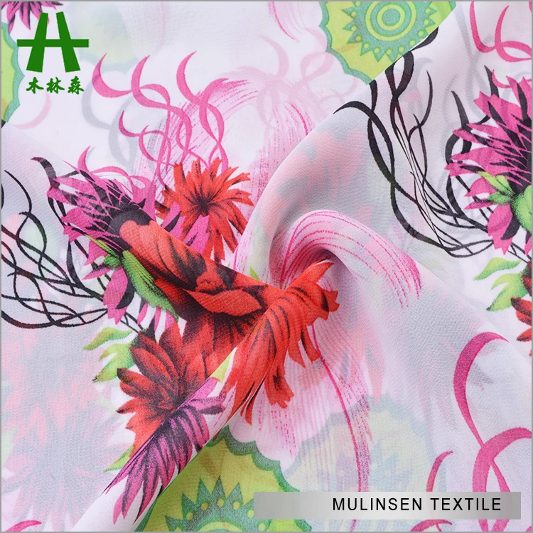 Mulinsen Textile Cheap Woven Printed Twisting 100% Polyester Fabric Chiffon