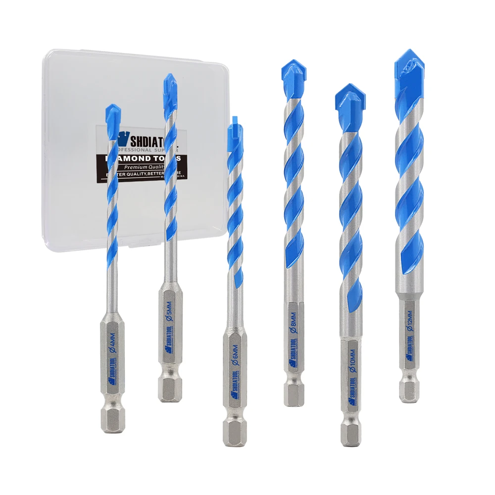 Quick-fit Shank Hammer Drill Bits Set 4/5/6/8/10/12mm Cross Type Tungsten Carbide Alloy Hole Saw for Masonry Concrete Stone