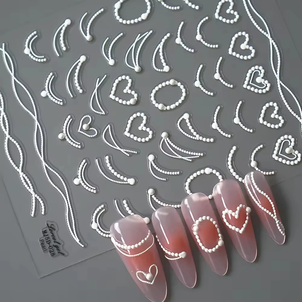2024 Innovative Craft 3D Luxury Pearl Heart Nail Art Stickers Easy Elegant Design Resin Metal Paper Plastic Gel Materials 2D
