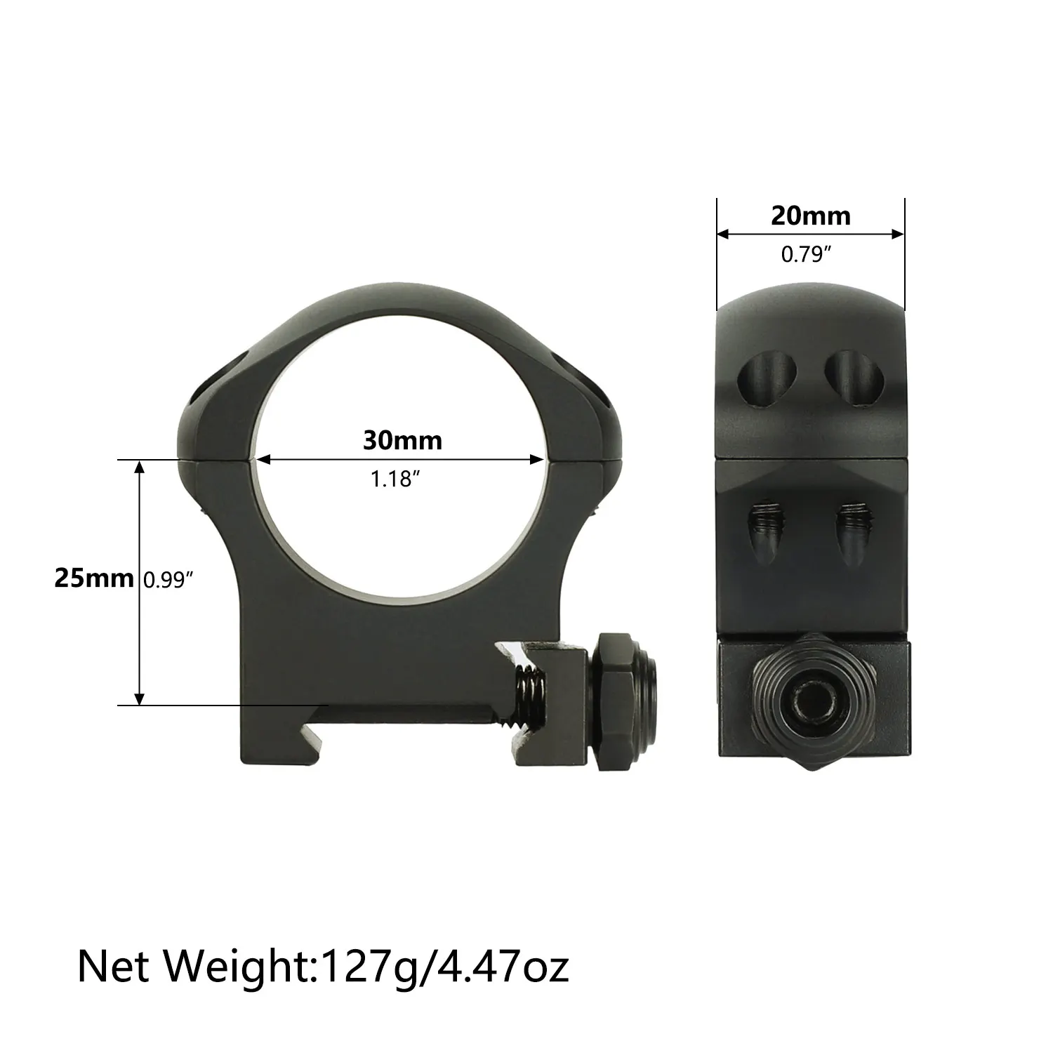 Ohhunt Scope Accessories 7075-T6 Black Hard Coat Anodized 30MM Scope Rings Low Profile Hunting Scope Mounts