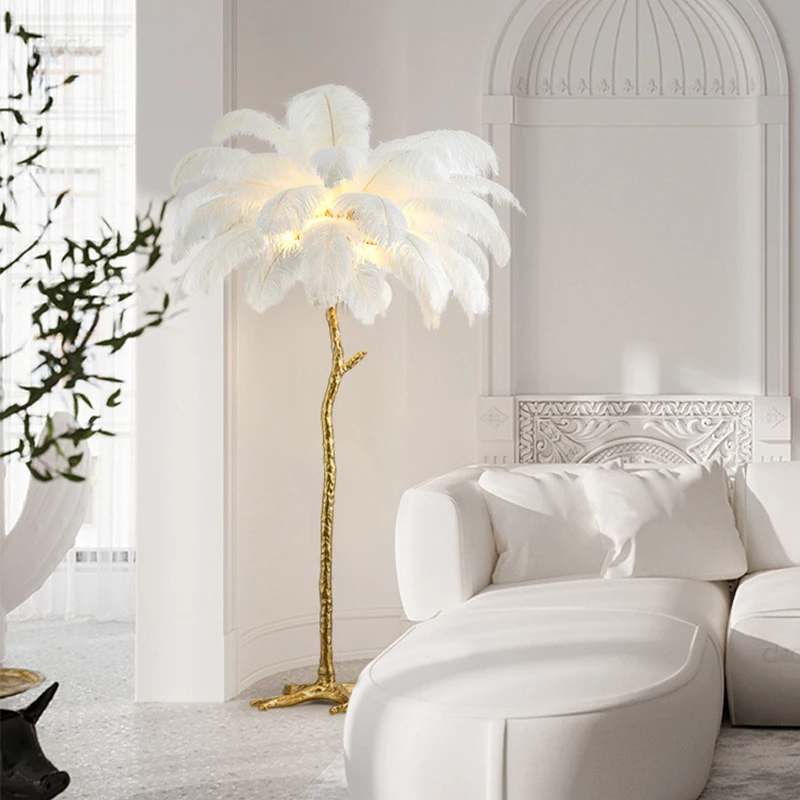 Factory Decoration Hotel Luxury Standing Colorful Gold Feather Lamp Floor Modern Led Floor Lamp For Living Room