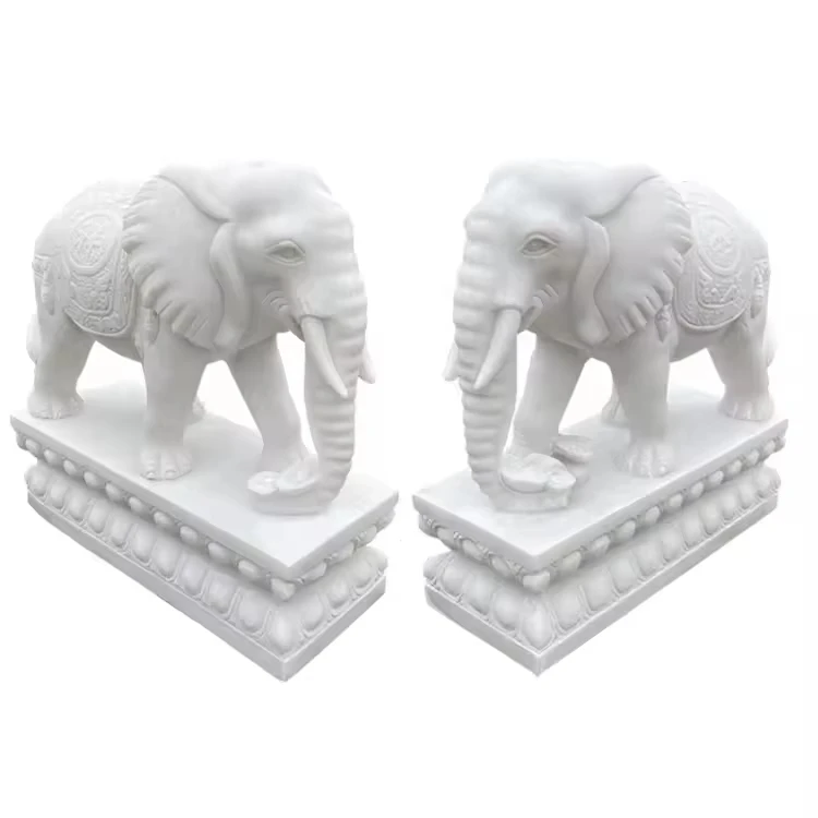Outdoor Hand Carved Polished Natural Stone Animal Statue Large Marble Elephant Statues Sculpture For Outdoor Decoration