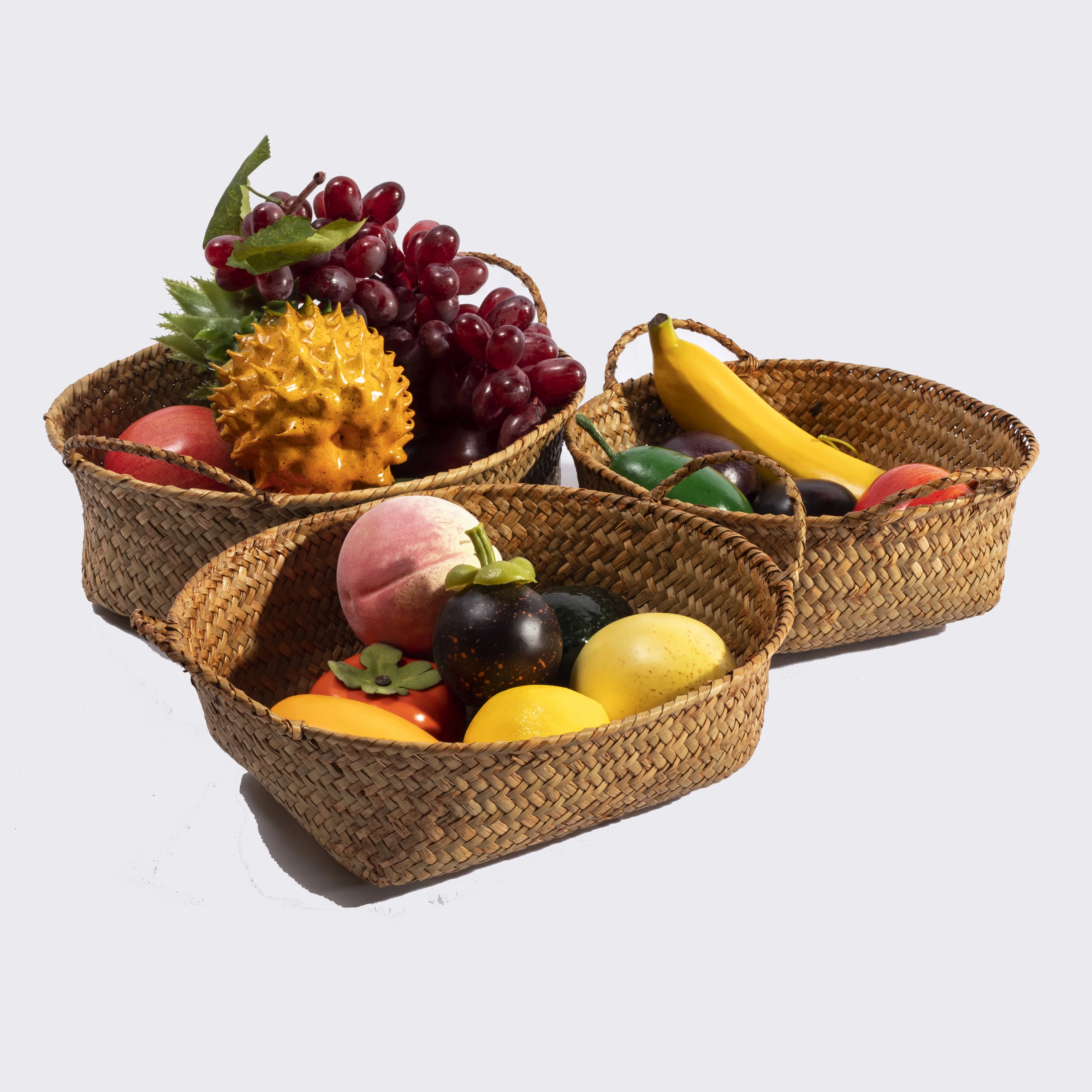 HBK small handmade woven cheap colorful food wedding oval natural sundries seagrass cane rattan storage basket