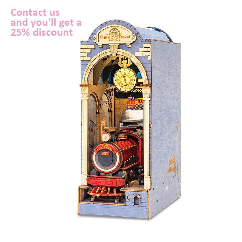 Robotime Rolife Contact Get 25% off DIY Miniature Doll House Book Nook TGB04 Time Travel Bookends 3D Puzzle Wooden