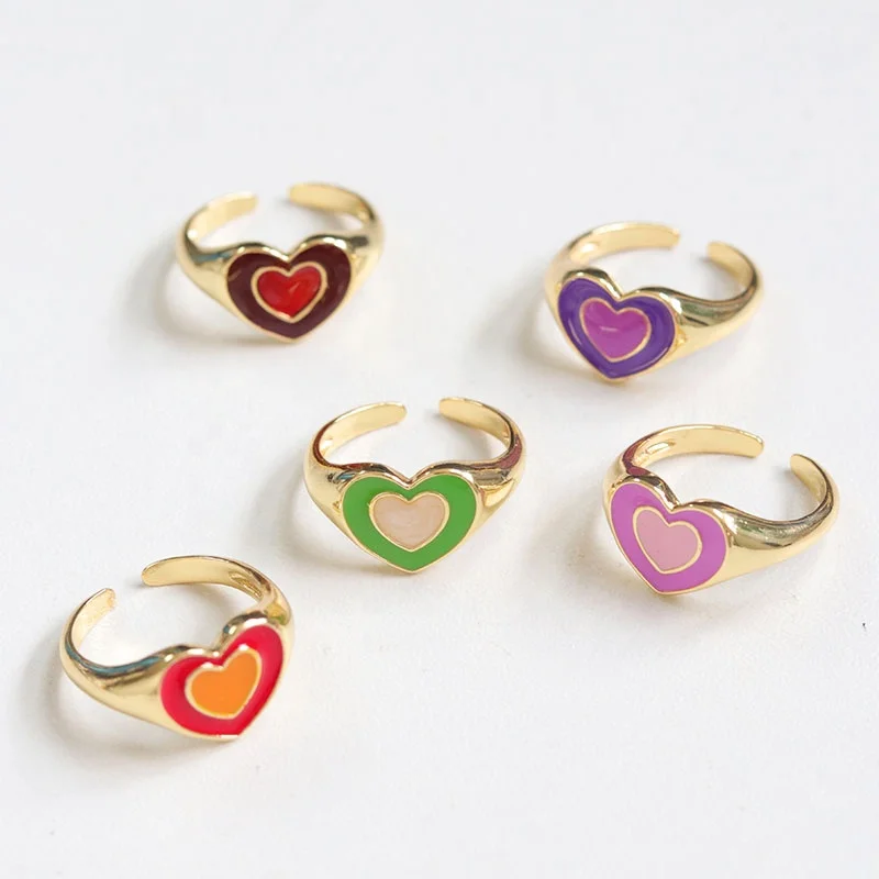 18k gold plated jewelry hot sale neon enamel rings happy face ring